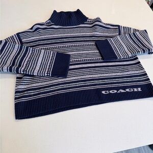 Coach Blue and White Knit Sweater